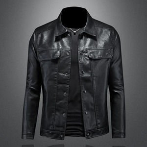 Chaqueta de piel sintética de estilo callejero para hombre, abrigo de motociclista de PU con capucha a la moda, ropa de abrigo delgada negra de talla grande 5XL, tela de lona - Product Image 2