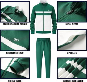 Ensemble de survêtement décontracté unisexe 2 pièces 100% coton pour l'automne, veste à fermeture éclair intégrale à manches longues et pantalon de survêtement, tenues de sport - Product Image 3