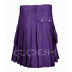 Kilt de algodón escocés tradicional púrpura con bolsillo de carga y hebillas decorativas KILTS personalizados Fabricante & Proveedor - Product Image 2