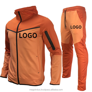 ชุดกีฬา2ชิ้นสำหรับผู้ชาย, ชุดวอร์มเนื้อผ้าโพลีเอสเตอร์/ ผ้าฝ้ายมีฮู้ดมีซิปและกางเกงวอร์มกลางแจ้งระบายอากาศได้ดีแห้งเร็ว - Product Image 5