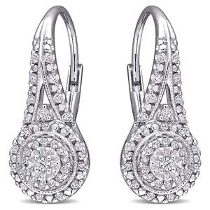 Boucles d'oreilles pendantes en diamant avec double halo et leverbacks Boucles d'oreilles pour femme - Product Image 1