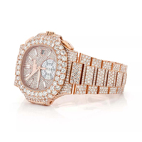 Montre de luxe pour homme, en acier inoxydable jaune, avec mouvement à quartz, cadran en verre, moissanite faite à la main de qualité supérieure, ETA 20 mm 41 mm, vente en gros
