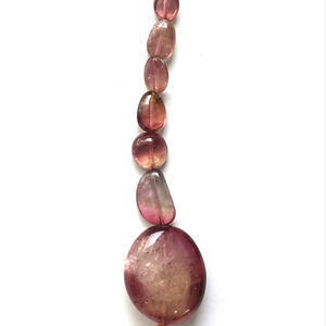 ลูกปัดทัวร์มาลีนสีชมพูธรรมชาติ ขัดเรียบ 1 เส้น สำหรับทำเครื่องประดับอัญมณี - Product Image 1