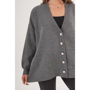 Cárdigan Antracita al por Mayor, Estilo Casual con Detalle de Botones, Corte Holgado - Product Image 2