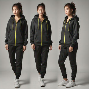<b>Black</b> Zipper Tracksuit <b>Women</b> Street Style <b>Zip</b>-Up <b>Hoodie</b> Sweatpants Set Ladies Winter Heavy Fleece Track Suit <b>Women</b> - Product Image 1