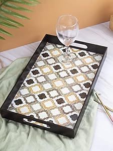 Bandeja DE SERVICIO DE MADERA impresa de diseño personalizado con asas Bandeja de madera impresa abstracta artística para hogares contemporáneos - Product Image 3