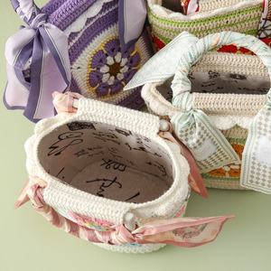 Crochet Chinese Style Flower Woven Handmade Diao Chan Silk <b>Scarf</b> <b>Handbag</b> Sexy Woolen Cotton Lining Strapless Barrel-shaped - Product Image 3