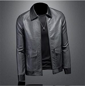 Chaqueta de cuero PU para hombre, chaqueta informal con cuello de solapa, contraste de Color - Product Image 3