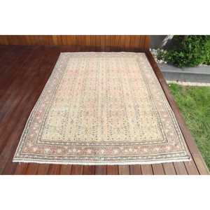 5x7.3 ft Turkish <b>Brown</b> <b>Wool</b> Eco-Friendly Patchwork Rug with Latex Backing Vintage Bordered Home Decor - Product Image 1