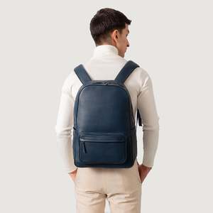 Midnight Blue Men's the Philos Leather <b>Backpack</b> Genuine Leather with Vintage Style Zipper Closure <b>Waterproof</b> Polyester Lining - Product Image 5