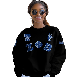 Zeta Phi รุ่นเบต้าเสื้อกันหนาวปักลายคอกลมสำหรับผู้หญิงสีฟ้า1920ตัวอักษรกรีก - Product Image 4