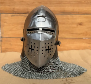 Casco de armadura metálica antigua de fabricación OEM, elaborado para guerreros, con estilo medieval, resistente y listo para la batalla. - Product Image 4