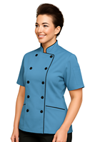 Veste de chef à manches courtes pour femme, coupe ajustée, uniforme culinaire, tissu poly/coton, couleurs personnalisées, OEM, uniformes pour restaurants et bars