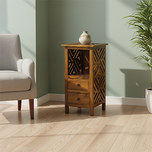 Modern Sustainable Durable Functional Teak <b>Telephone</b> <b>Table</b> <b>with</b> 1 Shelf and 2 <b>Drawers</b> Classy Coffee <b>Table</b> for Home Living Room - Product Image 5