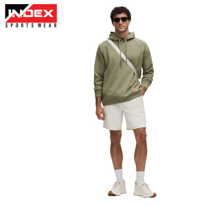 Sudadera con capucha y cremallera de color sólido informal de OEM europea y americana de otoño vintage elegante para hombre con pantalones cortos de punto - Product Image 4