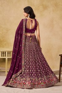 Lehenga Choli de Diseño Bollywood, Color Granate, Bordado, de Poliéster, Largo hasta el Suelo, de Secado Rápido, con Lentejuelas, Bordado Floral con Hilo Zari - Product Image 6