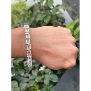 Pulsera de tenis de plata 925 con cuarzo transparente de corte esmeralda, accesorio de moda - Product Image 2