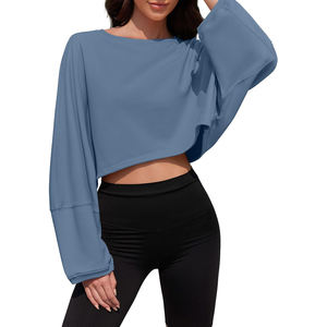 Sudadera de rizo de gran tamaño de Estilo Vintage para mujer con cuello redondo, venta al por mayor, Sudadera con capucha recortada, Tops para sudaderas cortas de invierno - Product Image 6