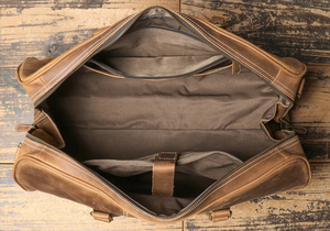 Sac de voyage en cuir pliable grande capacité avec fermeture éclair, durable, marron, avec poignée et bandoulière - Product Image 5
