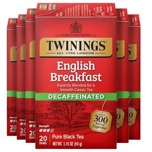Twinings English Breakfast Décaféiné Sachets Individuels, 20 Sachets (Lot de 6) 120 Sachets de Thé - Product Image 1
