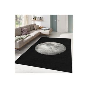 Tapis en polyester en daim imprimé pleine lune noire Rectangle carré rayé abstrait pour chambres d'adolescents grand tapis pour usage au sol à la maison - Product Image 1