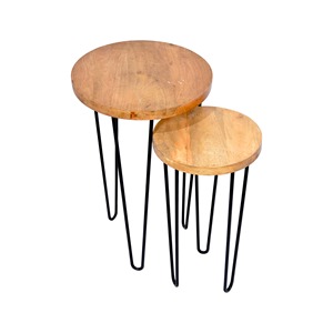 Modern Wooden and Metal Set of 2 Round Coffee <b>Table</b> for <b>Small</b> Living Rooms Retro Tea <b>Table</b> <b>Bedside</b> <b>Table</b> Home furniture - Product Image 3