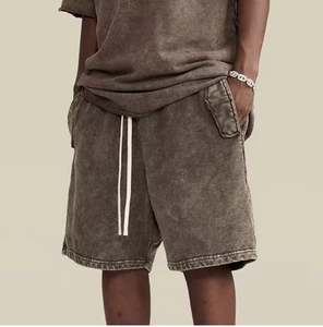 Pantalones cortos para correr de rizo francés de talla grande personalizados de alta calidad para hombre, algodón liso lavado con ácido Vintage con logotipos personalizados - Product Image 4