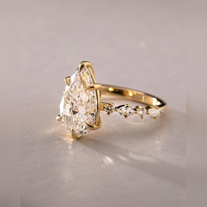 Luxury Pear Shaped Engagement Ring Gold Silver Platinum Setting marquise Accent <b>Stone</b> wholesale supplier - Product Image 5