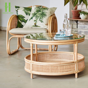 Wholesale New Natural Living Room Rattan Furniture Rattan Coffee <b>Table</b> with <b>Glass</b> Top Made in Vietnam - Product Image 3