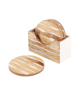 Posavasos de madera y resina de diseño Popular, Juego de 4 piezas de forma redonda pulida brillante, venta superior hecha a mano - Product Image 1