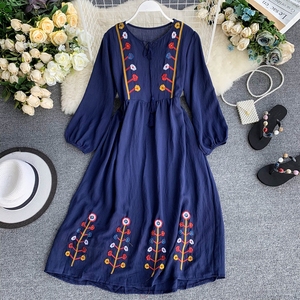 Mode d'été 100% Coton Mexicain Brodé Femmes Designer Tunique Tops Floral Pattern Floor-Length Dress Hand Embroidery - Product Image 5