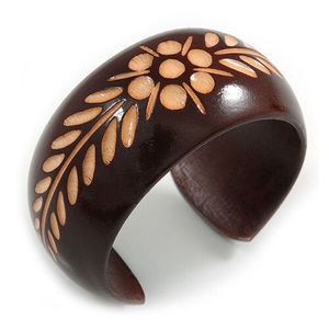 Nouveau bracelet manchette en bois sculpté motif floral ethnique élégant vintage de qualité supérieure unisexe bijoux de mariage pour femme - Product Image 2