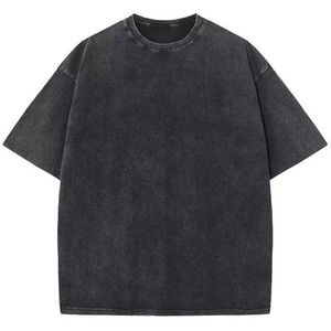 Camisetas Hip Hop 100% algodón lavado con ácido camiseta de gran tamaño para hombres lavado con ácido en blanco a granel venta al por mayor lavado con ácido cuello redondo de gran tamaño - Product Image 4