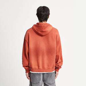 Sweats à capuche personnalisés en coton mélangé pour hommes en détresse imprimé lavé à l'acide sweat à capuche surdimensionné avec fermeture éclair coupe carrée Streetwear avec strass pour hommes - Product Image 5