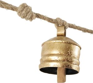 79 cloches décoratives suspendues en métal doré d'inspiration tibétaine avec suspension en jute pour l'artisanat, Noël et la décoration d'anniversaire - Product Image 6