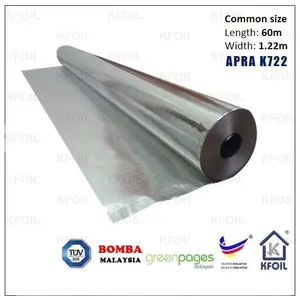 APRA K722 (1.25x45m) ignifugo D/S foglio di carta riflettente in alluminio, filato di poliestere rinforzato