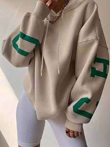 Hip Pop Street femmes à capuche ample ajusté grande bouffée impression Logo conception à capuche grande taille femmes sweat complet sur les manches logo - Product Image 6