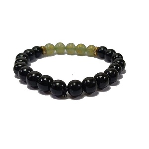 Bracelet en cristal Obsidienne noire et aventurine verte OM Mani Padma Perles rondes 8 mm Pierre précieuse Mode Homme Femme Cadeau Énergie - Product Image 4