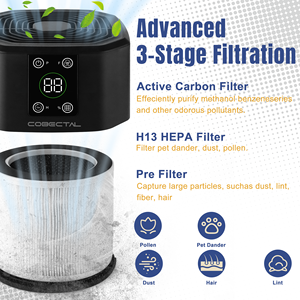 Purificateur d'air HEPA blanc Cobectal ZQ2000A pour chambre à coucher, bureau et animaux domestiques, prise américaine - Product Image 2