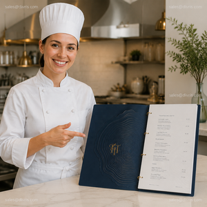 ปกเมนูร้านอาหารหรูหรา DIVRIS DRL-111 แบบสั่งทำพิเศษ  วัสดุหนัง PU กันน้ำ พร้อมหน้ากระดาษเปลี่ยนได้ - Product Image 4