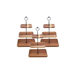 Soporte de pastel plateado Soporte de pastel moderno de 3 niveles Hecho de soporte de madera natural para exhibición de postres de celebración de fiesta en juegos de buen precio - Product Image 1