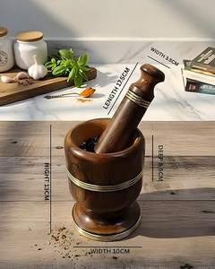 Mortero y Maja de Madera de Fabricación OEM con Recipiente Profundo para Evitar Derrames Mientras se Muelen Especias, Semillas y Hierbas de Forma Eficiente - Product Image 2