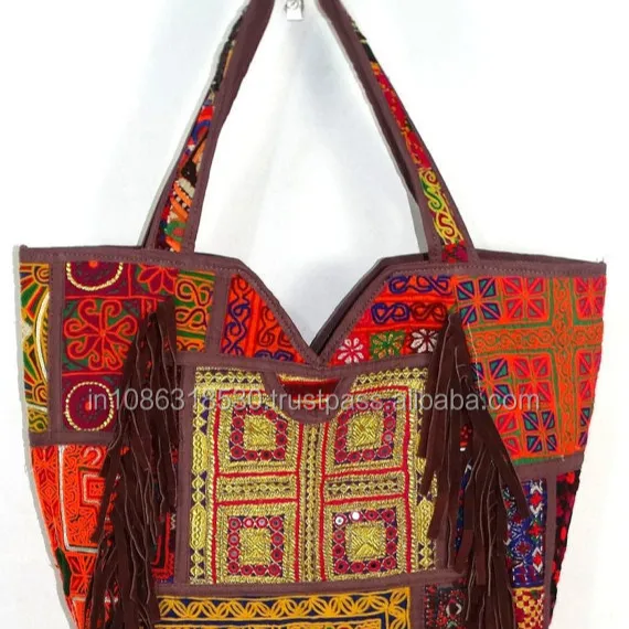 Banjara-Bolso de cuero estilo Hobo para mujer, bolsa de mano con asa de cuero estilo bohemio, étnico, Tribal, Hippie, indio