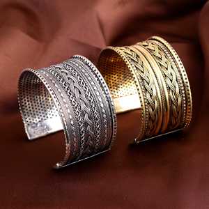 Nuevo brazalete de Metal ancho antiguo, pulsera ajustable tribal de mano de Metal étnico de plata ancha larga, joyería de Metal personalizada - Product Image 5