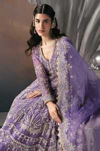 Modern Indian Style Purple Lace Embroidered A-Line Gown Elegant Floor-Length Wedding Dress Illusion Back Bride Mother Pearls - Product Image 3
