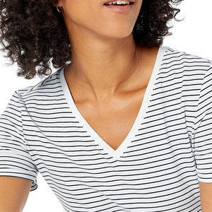 Camisa de algodón transpirable para mujer, cuello en V, peso pesado, logotipo personalizado, gráfico en blanco, Camisa lisa con cuello en V para mujer - Product Image 3