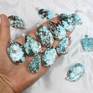 Magnésite naturelle Turquoise pierre précieuse de haute qualité solide 925 pendentif en argent Sterling pour les femmes bijoux en gros faits à la main - Product Image 3