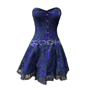 Robe Corset en Satin Violet pour Femme avec Superposition de Dentelle Noire, Mini-Robe Gothique pour Soirée, Fournisseur - Product Image 1