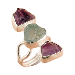 Bague de mode en argent Sterling 925 pour femmes à la mode faite à la main améthyste naturelle aigue-marine pierres précieuses bijoux fabricant d'argent 925 - Product Image 1