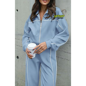 2024 personnalisé femmes survêtements fermeture éclair haut court et joggeurs femmes tenue vêtements de sport deux pièces ensemble femmes vêtements - Product Image 5